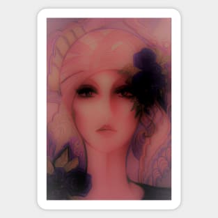 HAZY 70S GIRL IN TURBAN PINK LILAC AND MAUVE Sticker